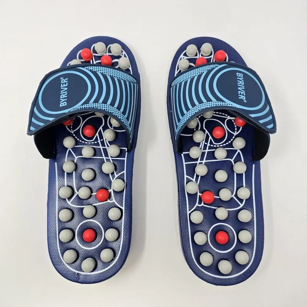BYRIVER Acupressure Massage Slippers Navy Blue Sandals Size L Mens 9-10